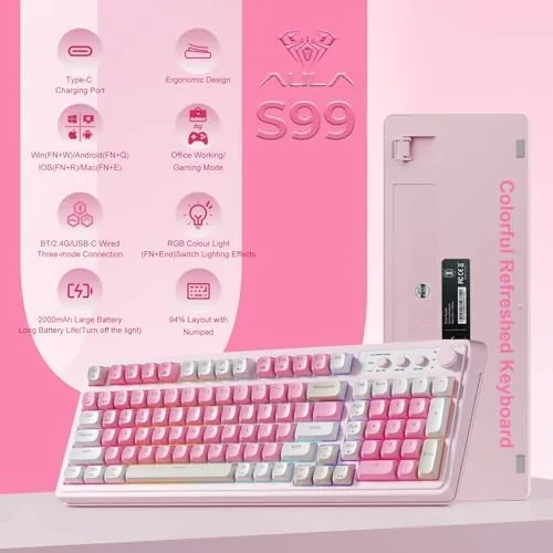 Close view of the mode keys on the AULA keyboard showing Bluetooth, 2.4GHz, and USB-C icons