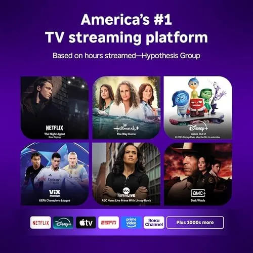 Roku home screen on the 32 inch television showing the app grid and a search bar