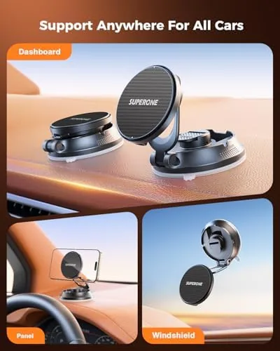Detail shot of the for MagSafe Car Mount Charger, 15W Fast Charging Magnetic Wireless features