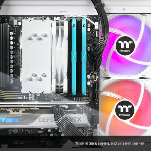 The case side open during testing showing the PSU shroud and tidy cable routing