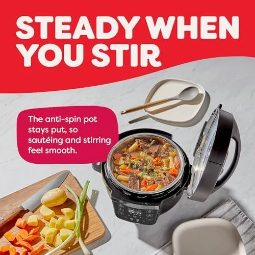 A finished meal plated beside the RIO Mini on a small kitchen counter
