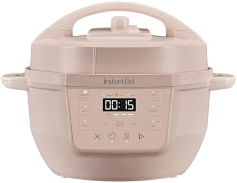 Front view of the Instant Pot RIO Mini multicooker in Rosewater on a kitchen counter