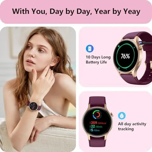 Detail shot of the Smart Watch for Women, Answer/Makr Call, 1.32'' AMOLED Ultra-Clear Screen features