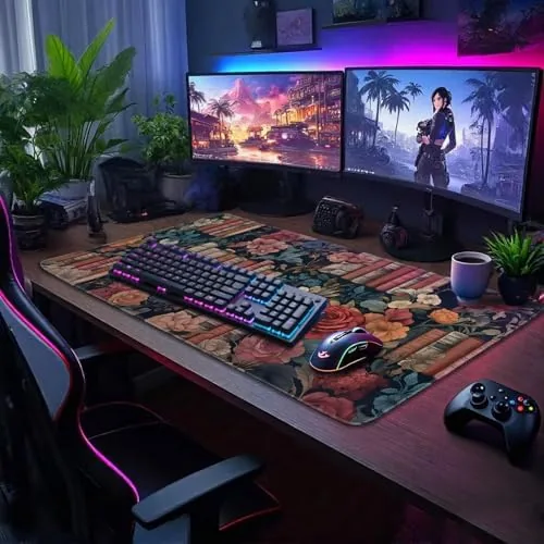 Close look at the Vintage Library Floral Gaming Mouse Pad Desk Mat 31.5"x15.7" | build quality