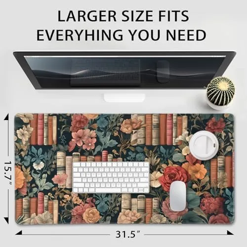 The Vintage Library Floral Gaming Mouse Pad Desk Mat 31.5"x15.7" | in real use