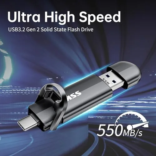 Close look at the SSK 1TB USB C Flash Thumb Drive up to 550MB/s build quality
