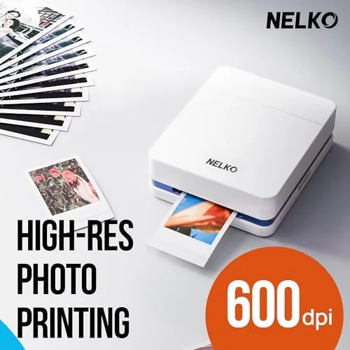 Several Nelko PP01 prints arranged on a table showing varied colors and subjects