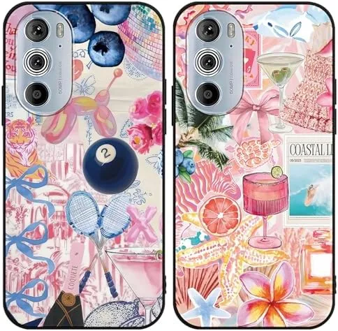 Overview of the 2 Pack Cartoon Summer Collage Phone Case for Motorola Edge+