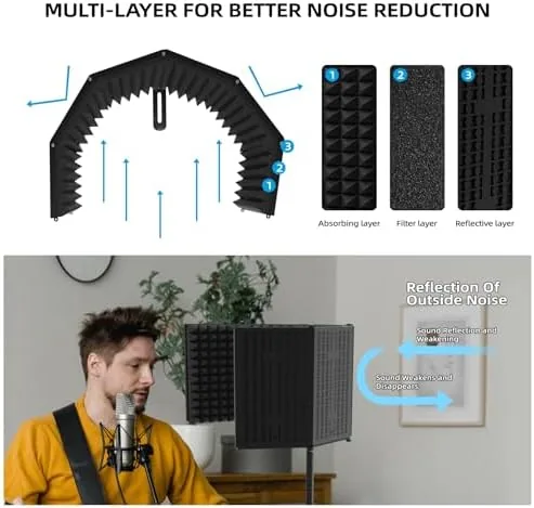 Close look at the Microphone Isolation Shield ,  Foldable & Adjustable Soundproof Panel for build quality