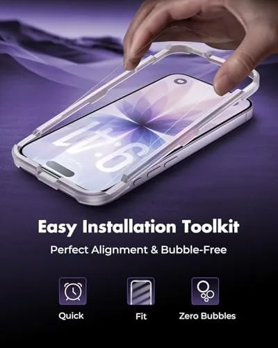 The protector installed on an iPhone 17 with the display showing through clearly