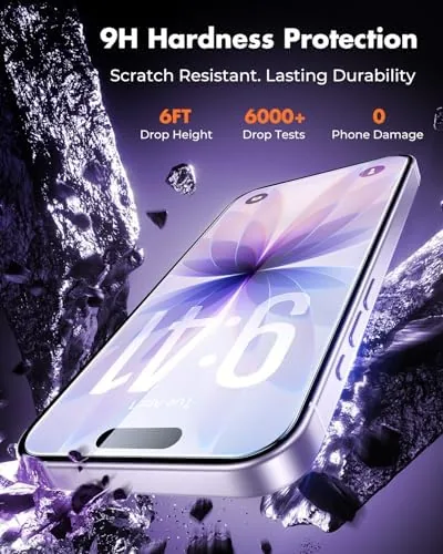 The installed screen protector on an iPhone 17 showing a clean bubble-free surface