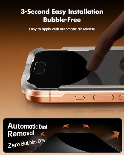 The protected iPhone 17 Pro Max on a train seat with the privacy screen active