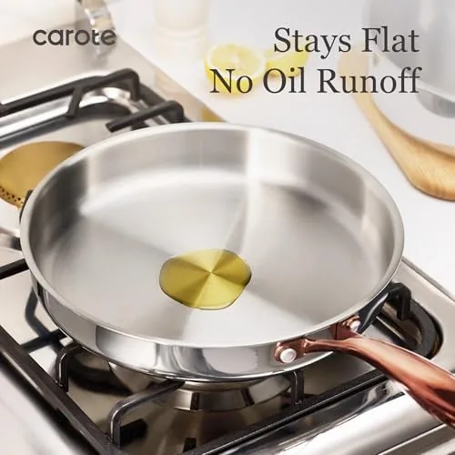 The CAROTE pan next to a cast iron skillet on the counter
