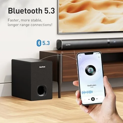 A close up of the subwoofer with the wireless connection indicator