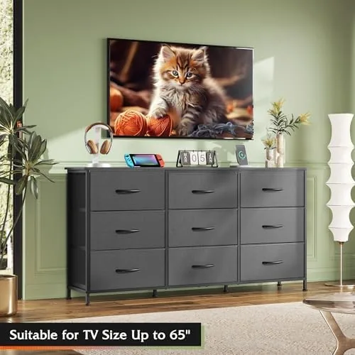The WLIVE Dresser TV Stand for 65 Inch TV, 9 Drawer in real use
