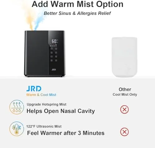 Close look at the JRD Warm & Cool Mist Humidifiers for Bedroom 5L, Quiet build quality