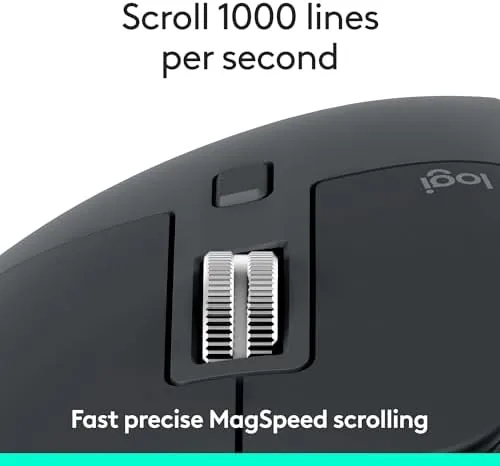 Hand using the MX Master 3S on a Mac with a spreadsheet open