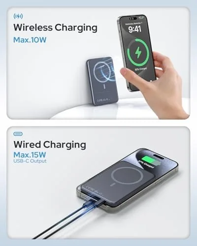 The magnetic power bank next to a larger wired power bank
