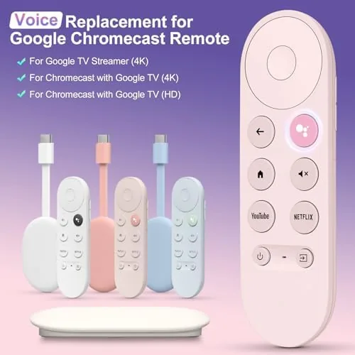 Close up of the remote button layout and voice button