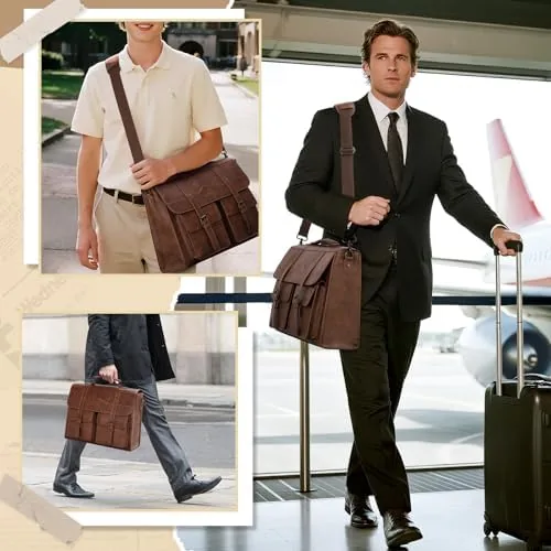 Close look at the RAINSMORE Mens Messenger Bag 17/18 Inch Vintage Leather Laptop Briefcase build quality