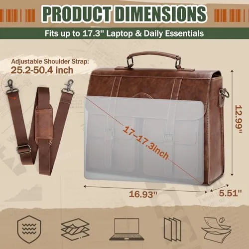 The RAINSMORE Mens Messenger Bag 17/18 Inch Vintage Leather Laptop Briefcase in real use