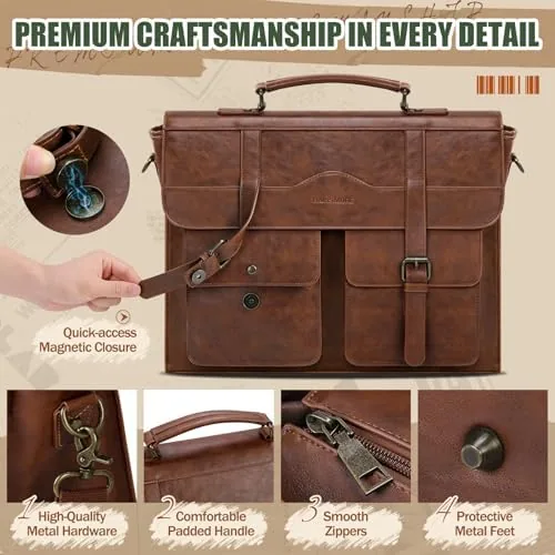 Another view of the RAINSMORE Mens Messenger Bag 17/18 Inch Vintage Leather Laptop Briefcase