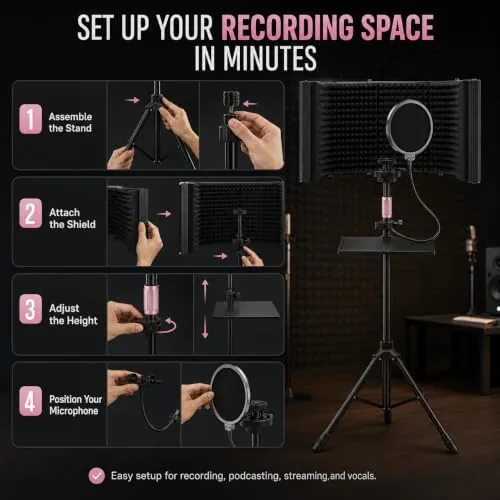 Another view of the 6-Panel Wraparound Microphone Isolation Shield with Adjustable Stand, Foldable Reflection