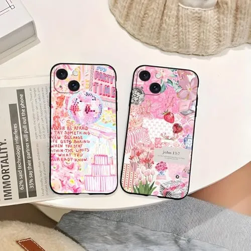 The 2 Pack Preppy Collage Phone Case for iPhone 15 6.1",Cute in real use