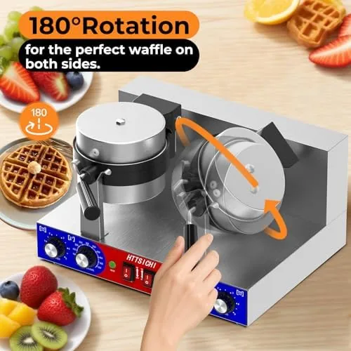 Close up of the deep non-stick Belgian waffle wells and the stainless steel body