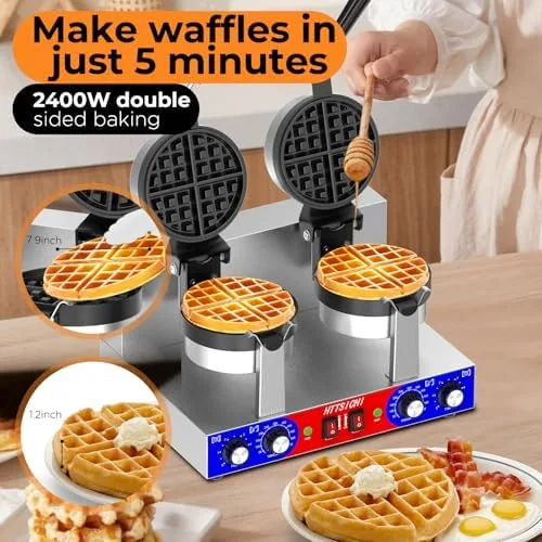 The rotating waffle maker next to a basic flip iron and a stovetop mold
