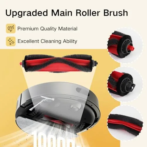 The robot vacuum cleaning a floor with fresh parts and a visible dust trail being collected