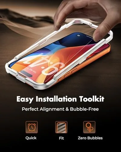 The iPhone with the protector installed showing a clean bubble free surface