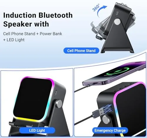 Another view of the Induction Speaker with Phone Stand 5 in 1 Wireless Bluetooth