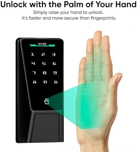 A hand held out to the Wyze Palm Lock scanner for entry