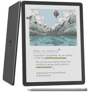 Close-up of the Kindle Scribe Colorsoft display showing a book cover in color