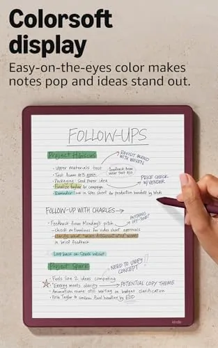 Handwritten notes with colored highlights on the Kindle Scribe Colorsoft