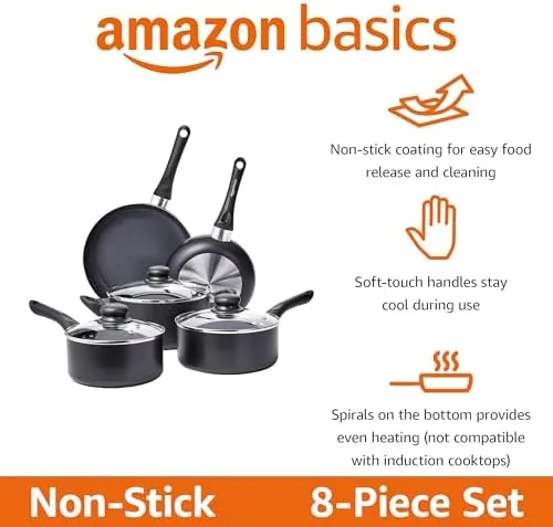 Close up of the black ceramic non-stick surface inside an Amazon Basics frying pan