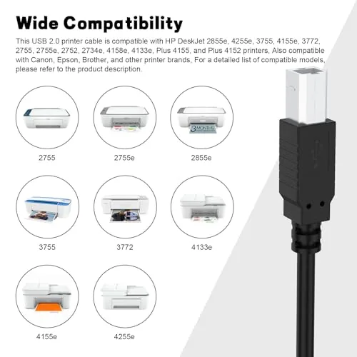 Close-up of the USB-B connector plugged into a printer