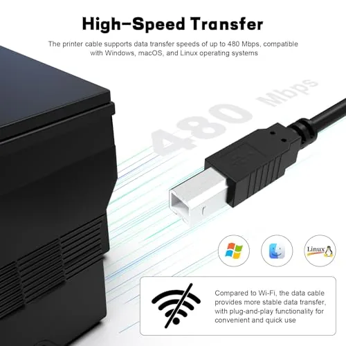 Comparing the 5 foot printer cable with a shorter generic cable