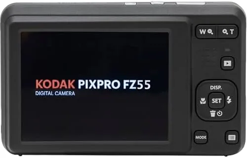 The Kodak PIXPRO FZ55 camera with its 64GB memory card and card reader beside it