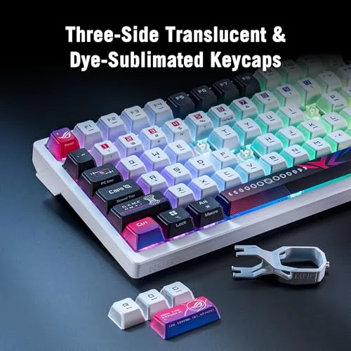Close up of the white PBT keycaps and the aluminum chassis of the Azoth X