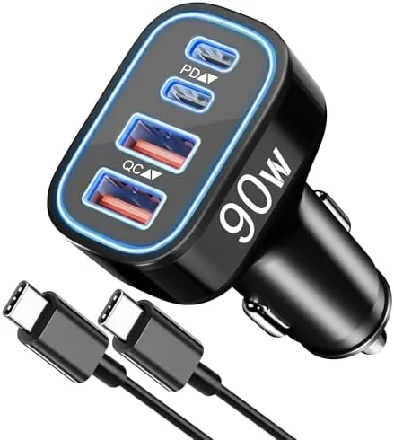 90W 4-Port USB C Super Fast Car Charger for Samsung Galaxy S26/S25/S24/S23 | iPhone Review: Tested and Rated
