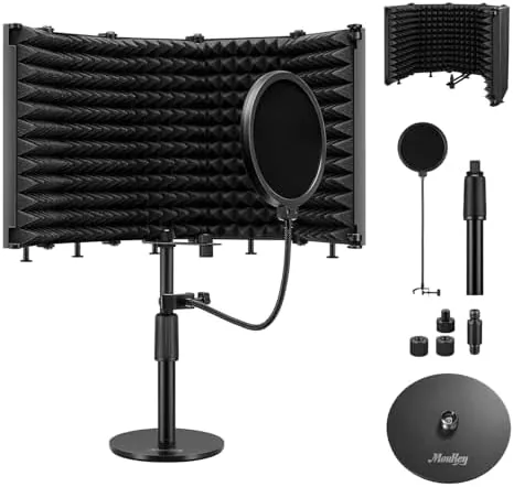 Moukey Microphone Isolation Shield, with Pop Filter& Table Stand, Foldable Mic Shield with Triple Review: Tested and Rated