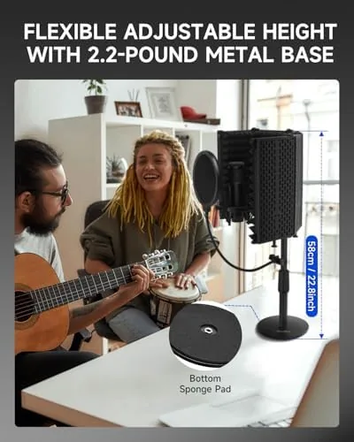 The Moukey Microphone Isolation Shield, with Pop Filter& Table Stand, Foldable in real use