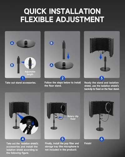 Another view of the Moukey Microphone Isolation Shield, with Pop Filter& Table Stand, Foldable