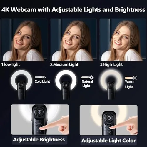 Close look at the 4K Webcam with Light, Web Camera with Microphone, Plug and build quality