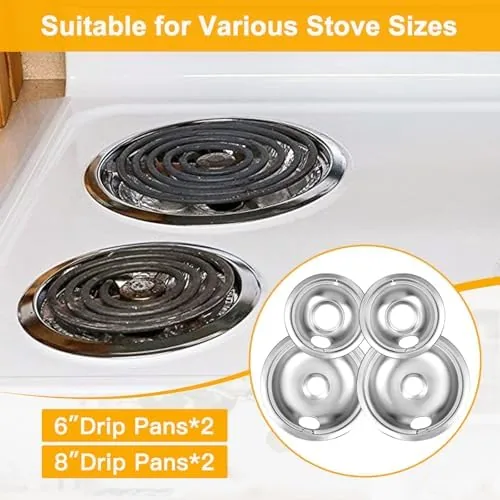 An electric range with the new chrome drip pans installed