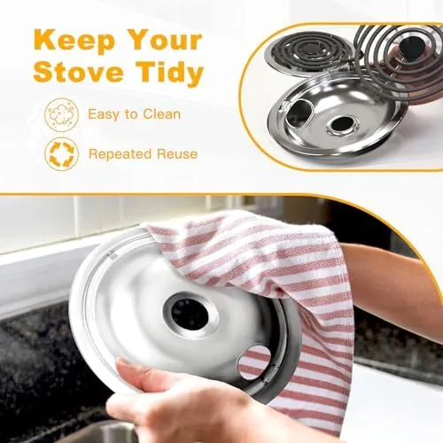 Comparing an old rusted drip pan with a new chrome pan