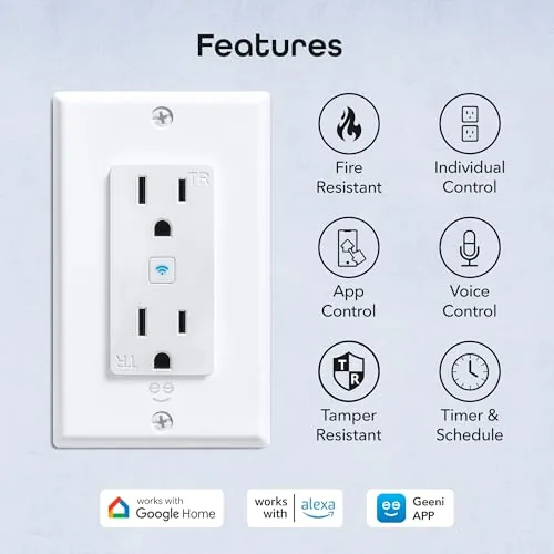 Close look at the Geeni Smart Wi-Fi in-Wall Outlet, Tamper & Fire Resistant, White build quality