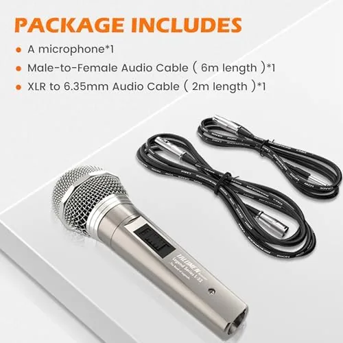 The gold microphone packed in its box with both cables